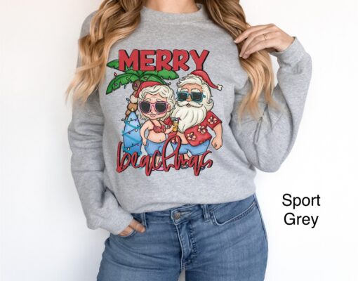 funny christmas sweatshirt merry beachmas shirt tropical xmas design for beach vacation mr and mrs claus mele kalikimaka theme wbbm4