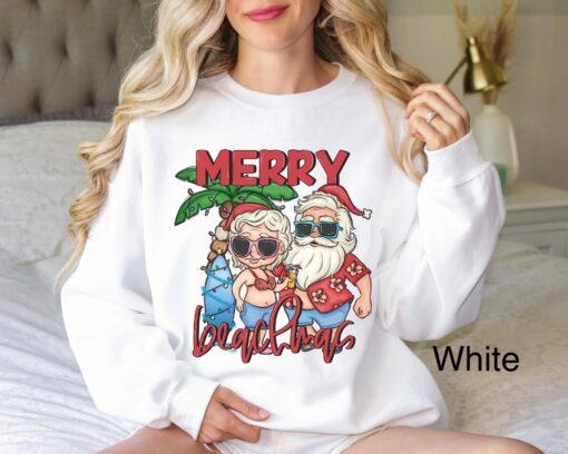 funny christmas sweatshirt merry beachmas shirt tropical xmas design for beach vacation mr and mrs claus mele kalikimaka theme ypoqp