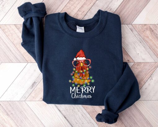 funny christmas sweatshirt merry chickmas chicken design for farmers vintage style long sleeve t shirt frwwf scaled