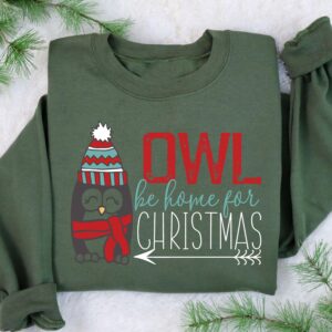 funny christmas sweatshirt owl be home for christmas crewneck unique design for holiday celebrations vintage style ldtth