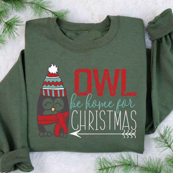 funny christmas sweatshirt owl be home for christmas crewneck unique design for holiday celebrations vintage style ldtth scaled