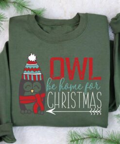 funny christmas sweatshirt owl be home for christmas crewneck unique design for holiday celebrations vintage style ldtth scaled