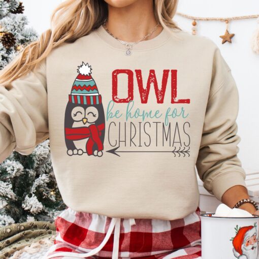 funny christmas sweatshirt owl be home for christmas crewneck unique design for holiday celebrations vintage style spmck scaled