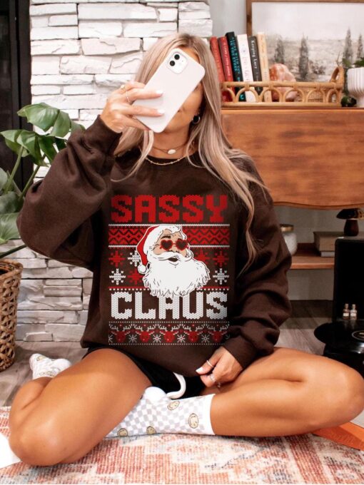 funny christmas sweatshirt sassy claus crewneck oversized design for women matching pajamas secret santa gift idea a4akl