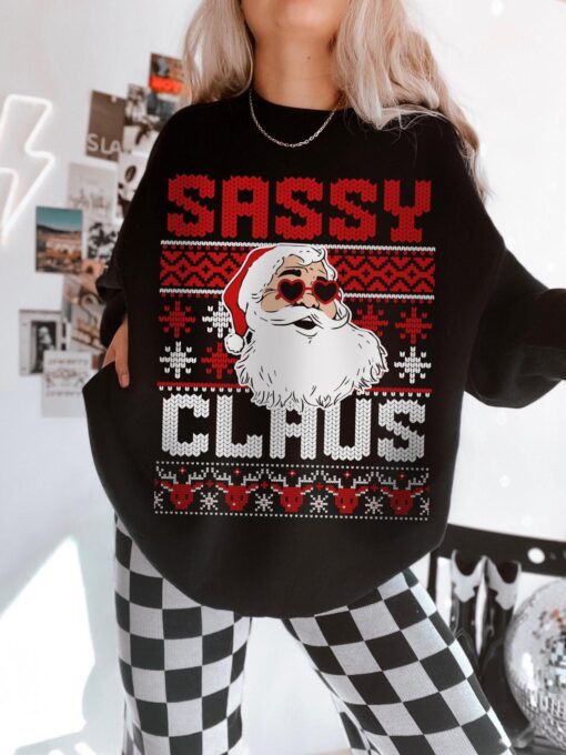 funny christmas sweatshirt sassy claus crewneck oversized design for women matching pajamas secret santa gift idea wpjj0