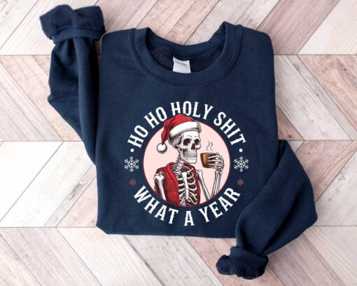 funny christmas sweatshirt skeleton santa claus design dead inside t shirt comfortable crewneck for holiday humor 6dugf