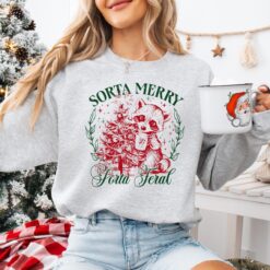 Funny Christmas Sweatshirt Sorta Merry Sorta Feral Raccoon Design for Trendy Feral Girl Style Vintage T Shirt Comfort Colors Quality