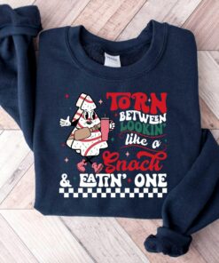 funny christmas sweatshirt torn between looking like a snack or eating one comfortable gym workout apparel for sarcastic humor gdgou