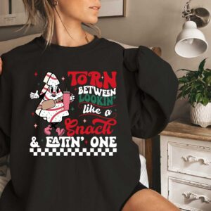 funny christmas sweatshirt torn between looking like a snack or eating one comfortable gym workout apparel for sarcastic humor umdmv