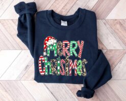 Funny Christmas Sweatshirt with Believe Design and Merry Bright Theme for Holiday Celebrations Perfect for Vintage T Shirt Lovers
