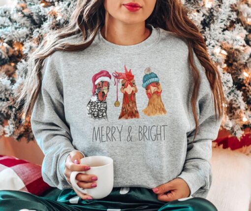 funny christmas sweatshirt with chickens design for farm animal lovers comfortable holiday apparel ideal for festive gatherings aoggr