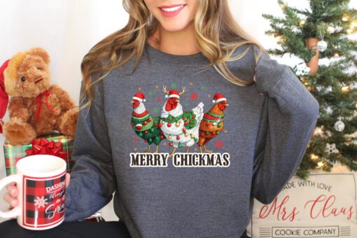 funny christmas sweatshirt with cute chicken design for holiday comfort and farm themed style annmw scaled