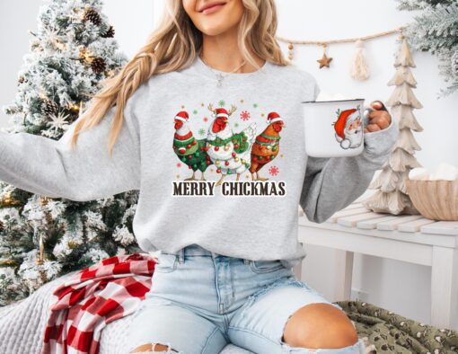 funny christmas sweatshirt with cute chicken design for holiday comfort and farm themed style xdwbe scaled