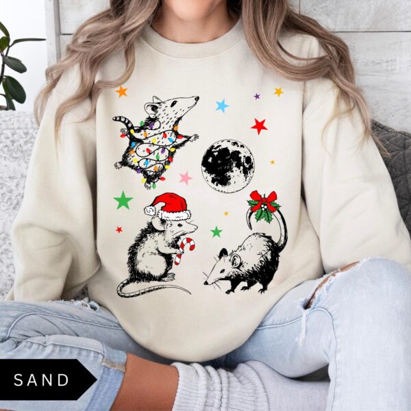 funny christmas sweatshirt with possum moon design trendy holiday shirt for unique style and comfort l1poc