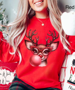 funny christmas sweatshirt with reindeer blowing bubble and glasses oversized holiday top for casual winter wear 5psom