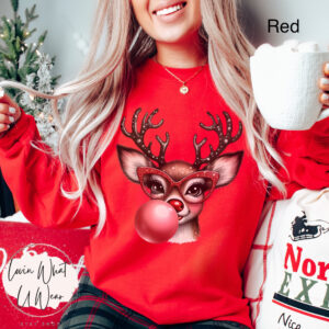 funny christmas sweatshirt with reindeer blowing bubble and glasses oversized holiday top for casual winter wear 5psom