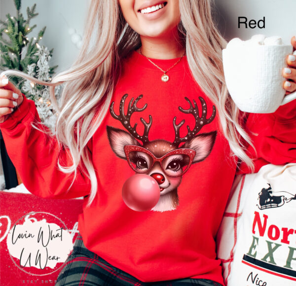 funny christmas sweatshirt with reindeer blowing bubble and glasses oversized holiday top for casual winter wear 5psom