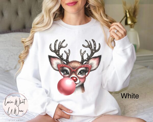 funny christmas sweatshirt with reindeer blowing bubble and glasses oversized holiday top for casual winter wear yitmp