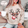 funny christmas sweatshirt with reindeer blowing bubble and glasses oversized holiday top for casual winter wear ywzbh