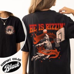 he is rizzin basketball comfort color t shirt christian vintage t shirt easter jesus basketball shirt bqnln