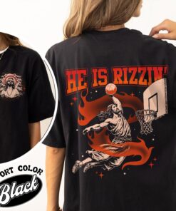 he is rizzin basketball comfort color t shirt christian vintage t shirt easter jesus basketball shirt bqnln