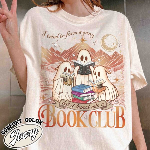 i tried to form a gang and it turned into a book club shirt book club halloween vintage shirt ghost reading womens shirt