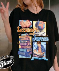 literacy and justice for all shirt vintage book lover shirt womens reading librarian t shirt 8g6id