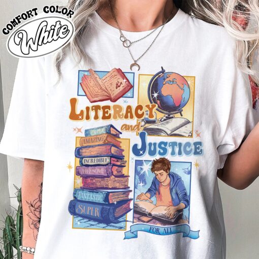 literacy and justice for all shirt vintage book lover shirt womens reading librarian t shirt gj1nt