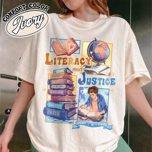 literacy and justice for all shirt vintage book lover shirt womens reading librarian t shirt l1oga