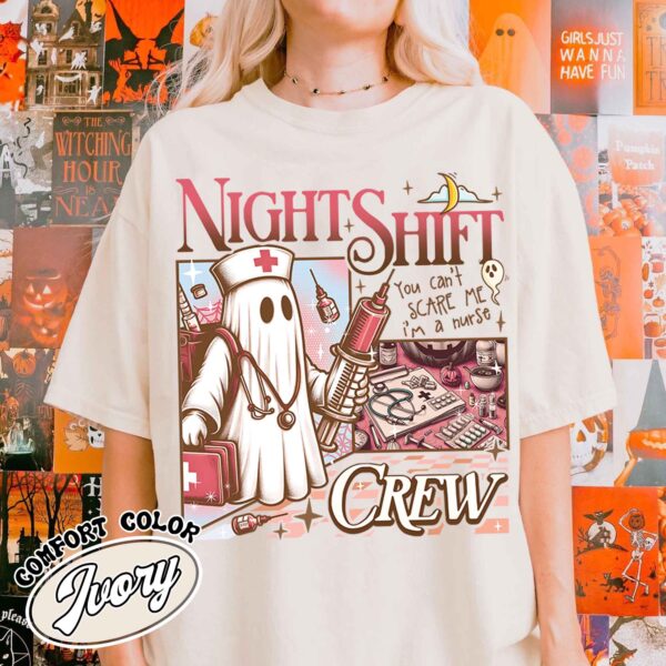 night shift crew ghost shirt vintage halloween nurse t shirt womens night shift crew shirt 0assy