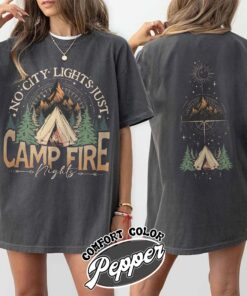 no city lights just camp fire night comfort color shirt vintage adventure lover t shirt womens camping mode shirt rwzoo
