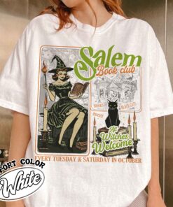 salem book club shirt vintage halloween bookish womens t shirt black cat spooky salem witch shirt qtx6e