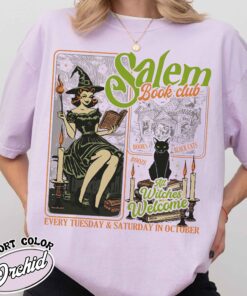 salem book club shirt vintage halloween bookish womens t shirt black cat spooky salem witch shirt twpuv