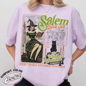 salem book club shirt vintage halloween bookish womens t shirt black cat spooky salem witch shirt twpuv