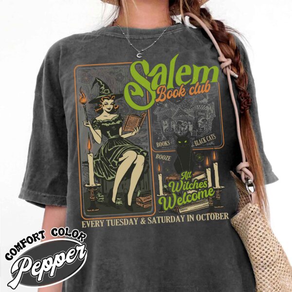 salem book club shirt vintage halloween bookish womens t shirt black cat spooky salem witch shirt wiatu