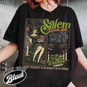 salem book club shirt vintage halloween bookish womens t shirt black cat spooky salem witch shirt xeexi