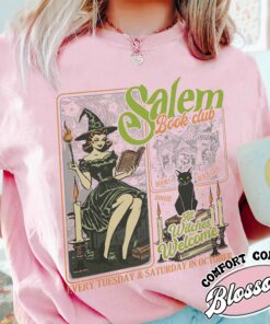 salem book club shirt vintage halloween bookish womens t shirt black cat spooky salem witch shirt yvf3l