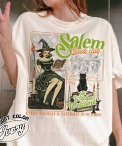 salem book club shirt vintage halloween bookish womens t shirt black cat spooky salem witch shirt zt1kh