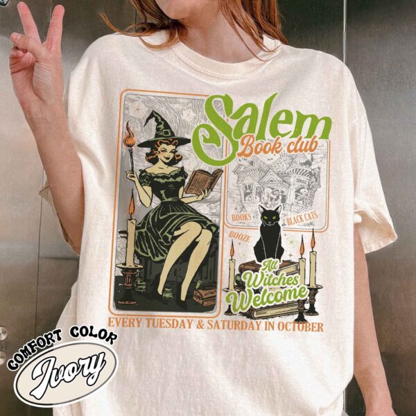 salem book club shirt vintage halloween bookish womens t shirt black cat spooky salem witch shirt zt1kh