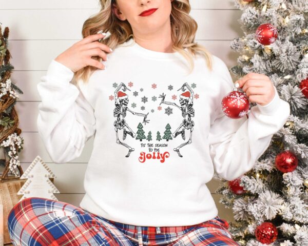 skeleton dance sweatshirt for christmas featuring jolly skeleton design and skull graphics in fun holiday colors 1jrp2 scaled