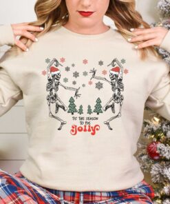 skeleton dance sweatshirt for christmas featuring jolly skeleton design and skull graphics in fun holiday colors gpx1u scaled