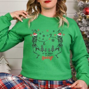 skeleton dance sweatshirt for christmas featuring jolly skeleton design and skull graphics in fun holiday colors w9zry scaled