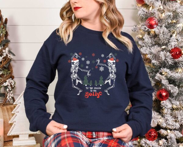 skeleton dance sweatshirt for christmas featuring jolly skeleton design and skull graphics in fun holiday colors zy7bv scaled