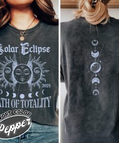solar eclipse 2024 twice in a lifetime comfort color shirt vintage solar eclipse party womens celestial t shirt slaax