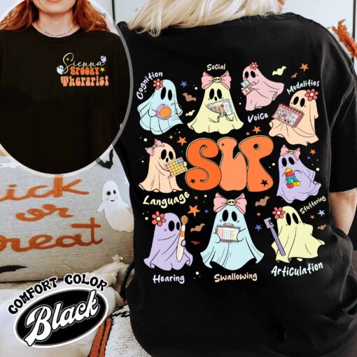 speech therapy slp halloween vintage speech therapist spooky halloween womens t shirt izacq