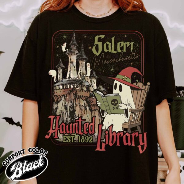 the haunted library shirt vintage bookish halloween womens t shirt ghost reading books gift 1pl8y