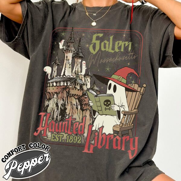 the haunted library shirt vintage bookish halloween womens t shirt ghost reading books gift 4luwu