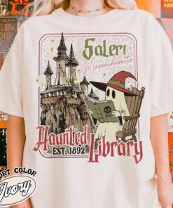 the haunted library shirt vintage bookish halloween womens t shirt ghost reading books gift eeumt