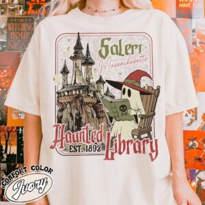 the haunted library shirt vintage bookish halloween womens t shirt ghost reading books gift eeumt