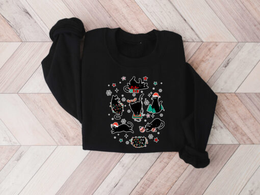 vintage black cat christmas sweatshirt for cat lovers featuring a fun holiday design ideal for xmas celebrations and cozy winter wear 8eodu scaled